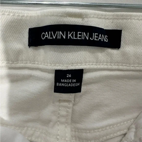 Calvin Klein White Denim Mini Skirt High Rise Frayed Hem Summer | Size 26 - Picture 13 of 13